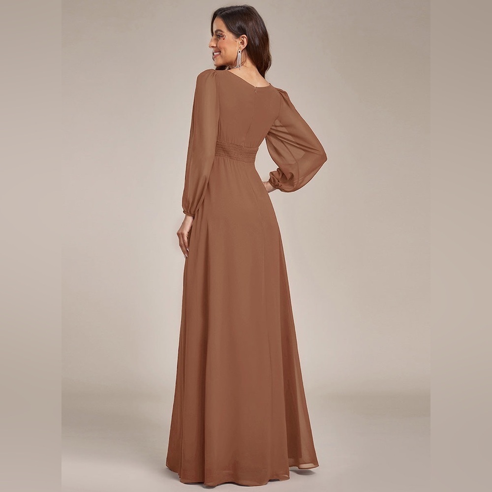 Long Sleeve Chiffon A-Line Empire Waist Formal Dress NWT 129.00 - Picture 3 of 5